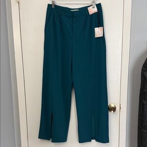 Happily Grey Teal Wide-Leg Pants with Front Slits
